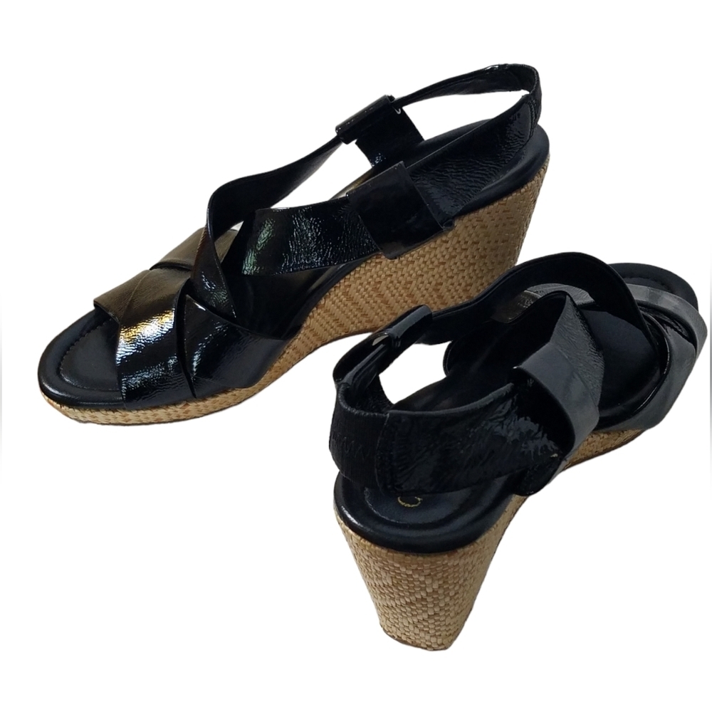Cole Haan Nike Air Cane Web Wedge Sandals Black Size 10